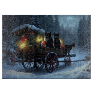 Planche À Découper Chat noir Snowy Sleigh Ride Décor de Noël
