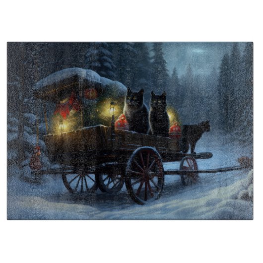 Planche À Découper Chat noir Snowy Sleigh Ride Décor de Noël (Devant)