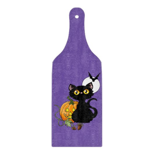 Planche À Découper Chat noir violet Citrouille d'Halloween (Devant)