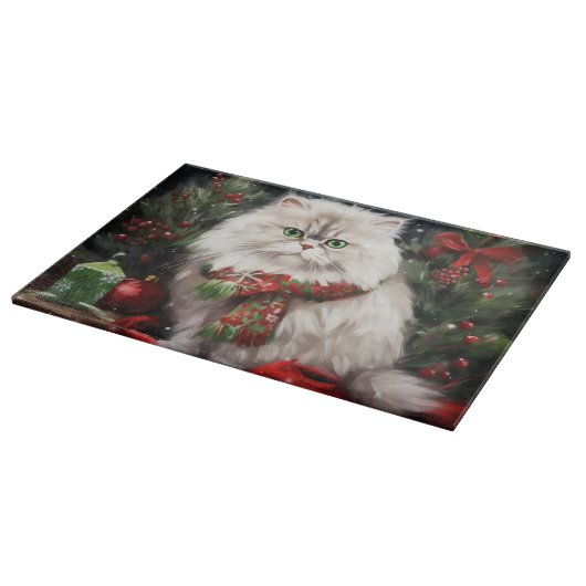 Planche À Découper Chat perse en Noël de neige (Coin)