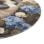 Planche À Découper Chat Ragdoll Avec Fleurs Bleues D'Hydrangée (Coin)