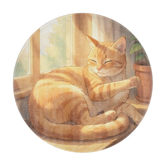 Planche À Découper Chat roux tabby confortable au soleil (Devant)