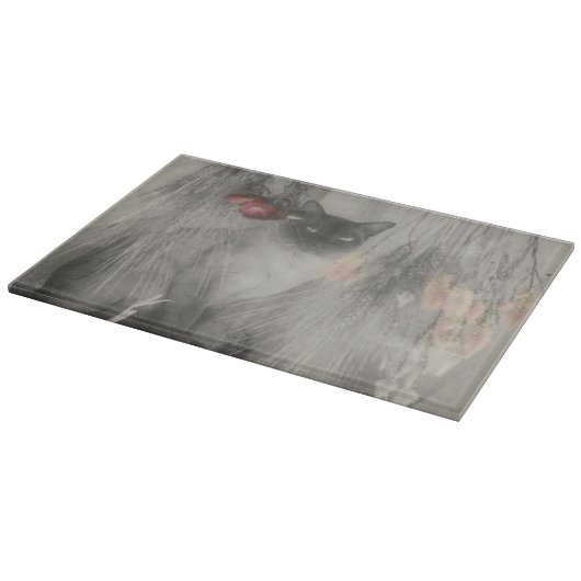 Planche À Découper Chat Siamois Posé En Noir Et Blanc (Coin)