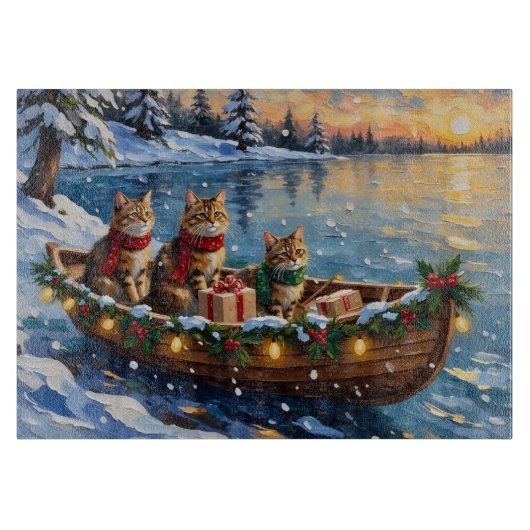 Planche À Découper Chat Sibérien Noël Bateau Fêtes (Devant)