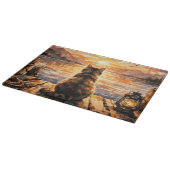 Planche À Découper Chat sur le quai au coucher du soleil (Coin)