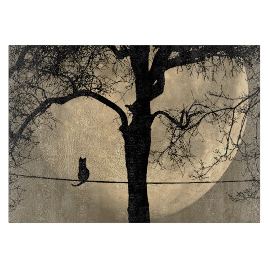 Planche À Découper Chat sur un fil pleine lune (Devant)