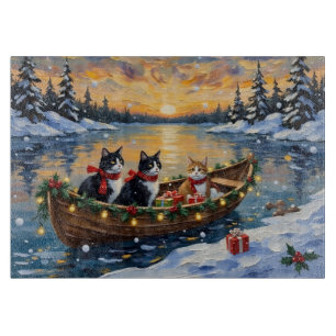 Planche À Découper Chat Tuxedo Noël Bateau Fêtes