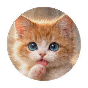 Planche À Découper Chaton aux yeux bleus se léchant la patte