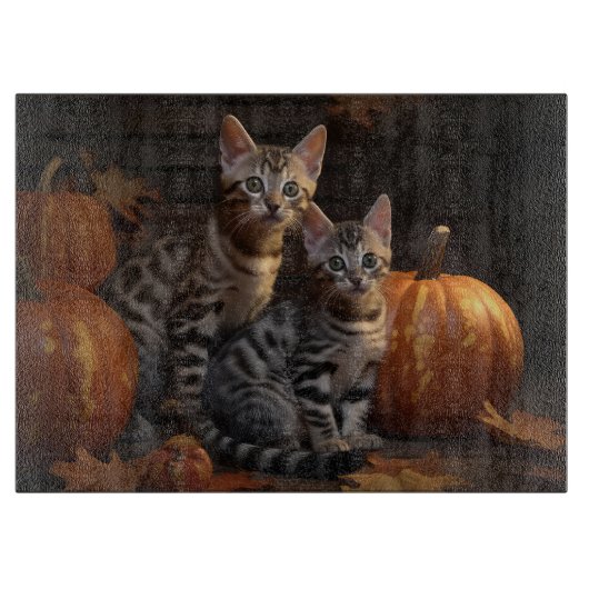 Planche À Découper Chaton Bengal Automne Délice Citrouille (Devant)