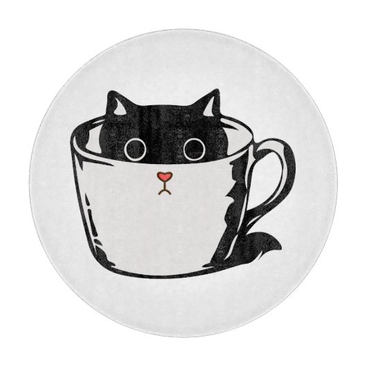 Planche À Découper Chaton noir avec nez rouge caché dans une tasse (Devant)