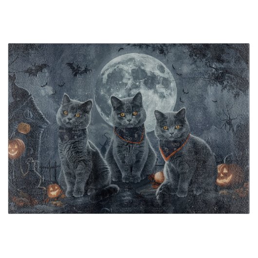 Planche À Découper Chats Bleus Russe Halloween Éffrayant (Devant)