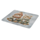 Planche À Découper Chats qui boivent du chocolat chaud dans la neige (Coin)