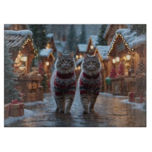Planche À Découper Chats sibériens Noël Neige Vacances