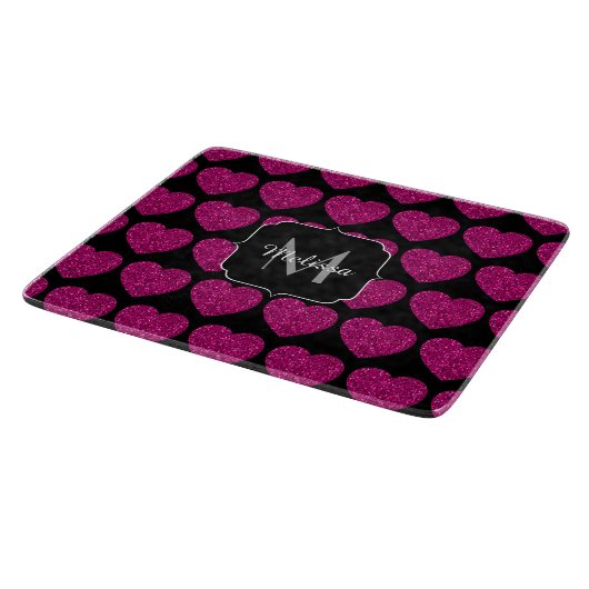 Planche À Découper Chaud coeur rose faux pétille motif Monogramme (Coin)