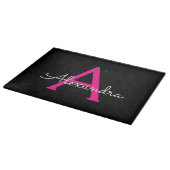 Planche À Découper Chaud rose noir Script Girl Nom du monogramme (Coin)