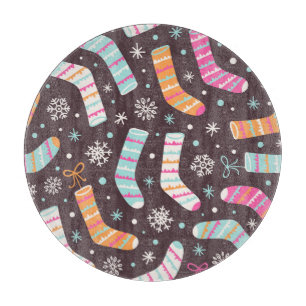 Planche À Découper Chaussettes de Noël et flocons de neige : motif vi