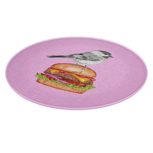 Planche À Découper Cheeseburger Oiseau Noir Capped Chickadee Rose (Coin)