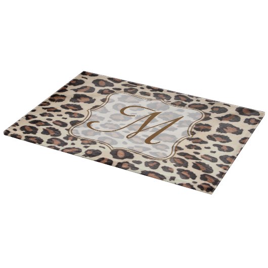 Planche À Découper Cheetah Spot Animal Monogramme Panneau de coupe en (Coin)
