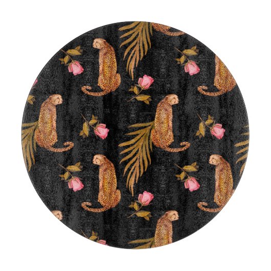 Planche À Découper Cheetahs romantiques : aquarelle motif sans coutur (Devant)