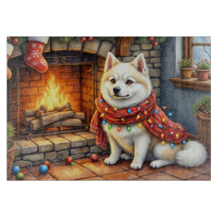 Planche À Découper Cheminée American Eskimo avec lumières de Noël