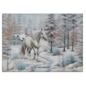 Planche À Découper Cheval hiver scène neige forêt Noël (Devant)