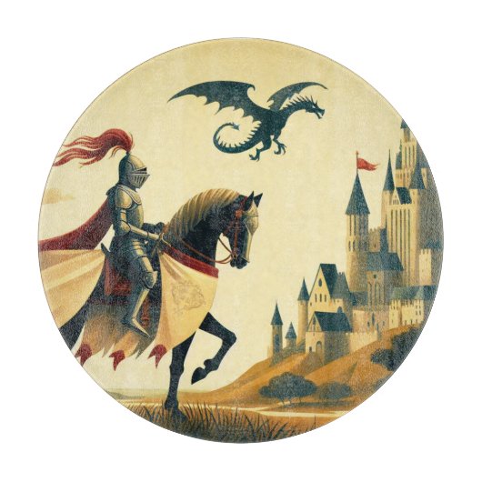 Planche À Découper Chevalier médiéval/dragon/château fantastique (Devant)