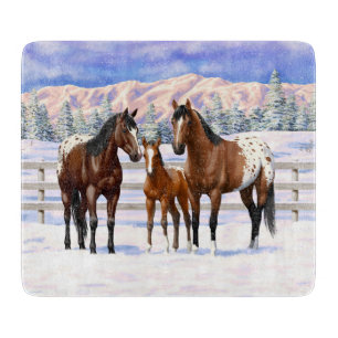 Planche À Découper Chevaux Appaloosa De Baie Brown En Neige