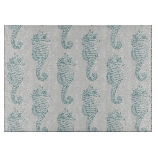 Planche À Découper Chevaux de mer tropicaux, Motif hippocampe - gris (Devant)