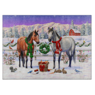 Planche À Découper Chevaux de Noël dans la neige