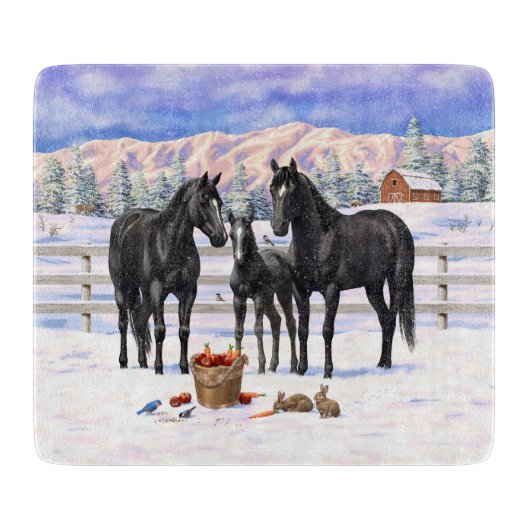 Planche À Découper Chevaux Du Quartier Noir En Neige (Devant)