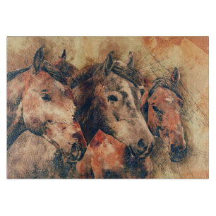Planche À Découper Chevaux Peinture d'aquarelle artistique