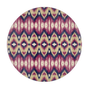 Planche À Découper chevron ikat bleu rose, ethnique.