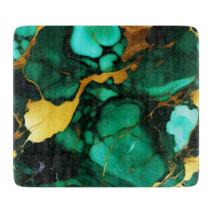 Planche À Découper Chic Elegant vert foncé jaune Faux Marble