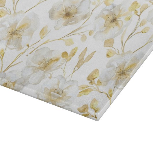 Planche À Découper Chic Fleurs Blanches Or Réception de Mariage (Coin)