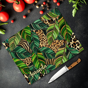 Planche À Découper Chic Léopard Monogramme Feuilles de Monstera