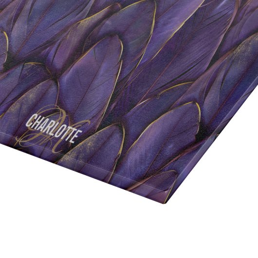 Planche À Découper Chic purple gold feathers monogram name (Coin)