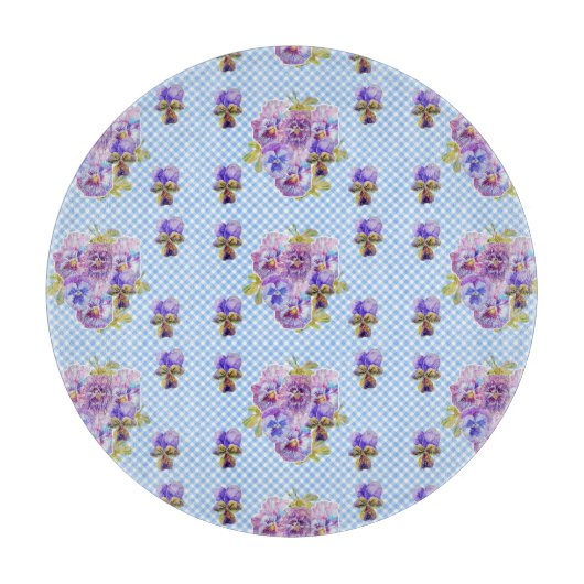 Planche À Découper Chic Shabby Pansy Floral Blue En vichy Chèques (Devant)