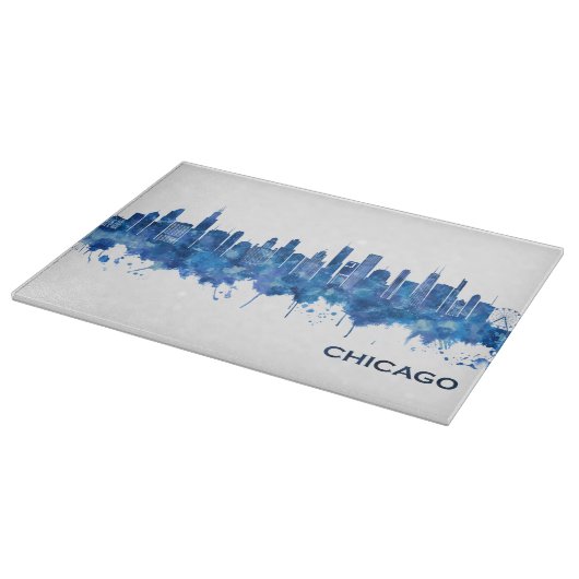 Planche À Découper Chicago Illinois Skyline Blue (Coin)