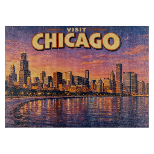 Planche À Découper Chicago skyline and Lake Michigan in the evening (Devant)