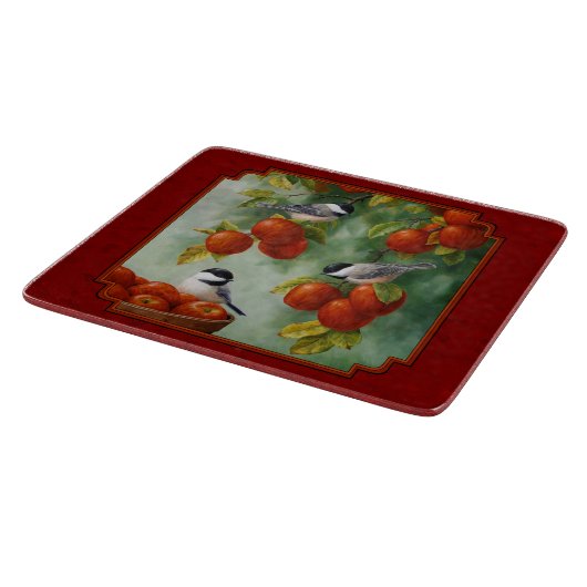 Planche À Découper Chickadees Pomme récolte Rouge (Coin)