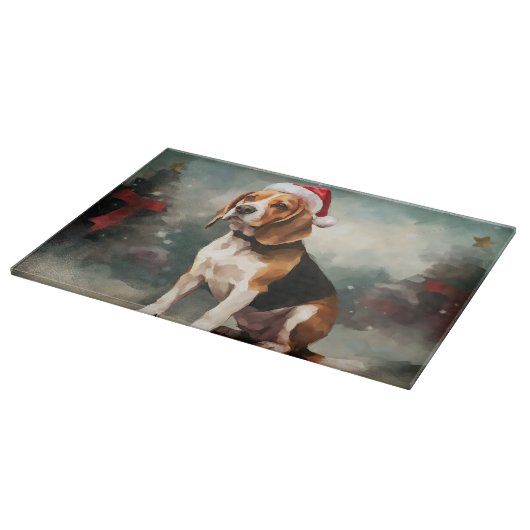 Planche À Découper Chien beagle à Noël de neige (Coin)