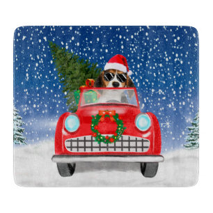 Planche À Découper Chien Beagle Conduisant une Voiture dans la Neige 