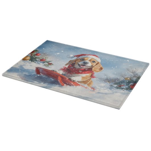 Planche À Découper Chien beagle dans la boue Laisser il neige Noël (Coin)