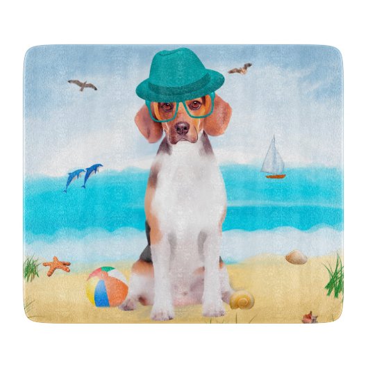 Planche À Découper Chien beagle Sur La Plage (Devant)