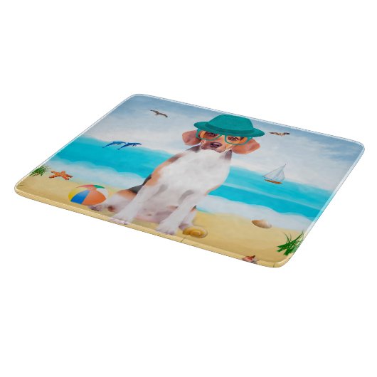 Planche À Découper Chien beagle Sur La Plage (Coin)
