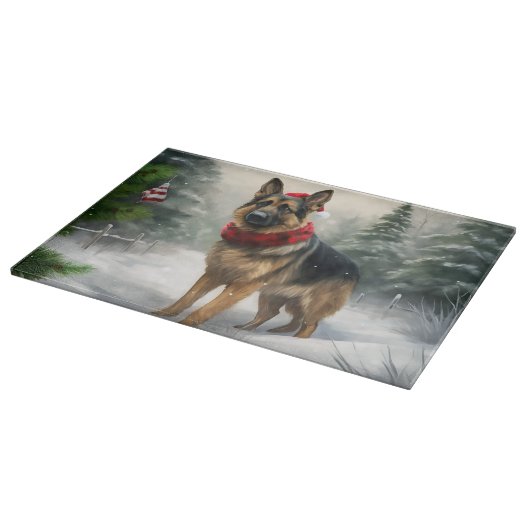 Planche À Découper Chien berger allemand en Noël de neige (Coin)