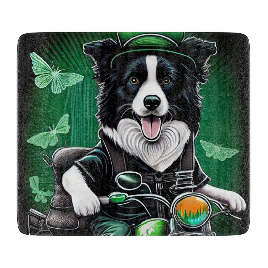 Planche À Découper Chien Border Collie conduisant un vélo pour la Sai (Devant)
