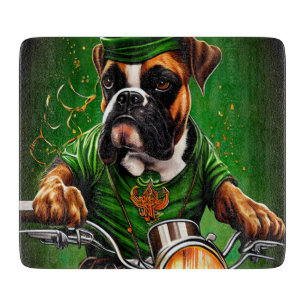 Planche À Découper Chien Boxer Conduisant un Vélo St. Patrick's Day