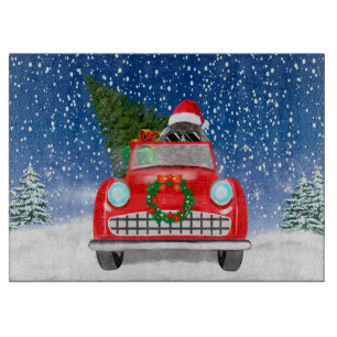 Planche À Découper Chien Caniche Conduisant une Voiture à Noël dans l
