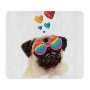 Planche À Découper Chien Carlin avec coeurs Saint-Valentin